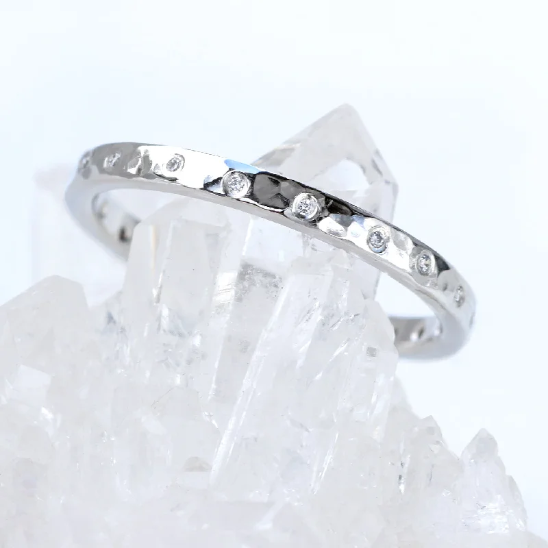 Matching Wedding Bands for a Coordinated Look18ct White Gold Slim Hammered 20 Diamond Wedding Ring