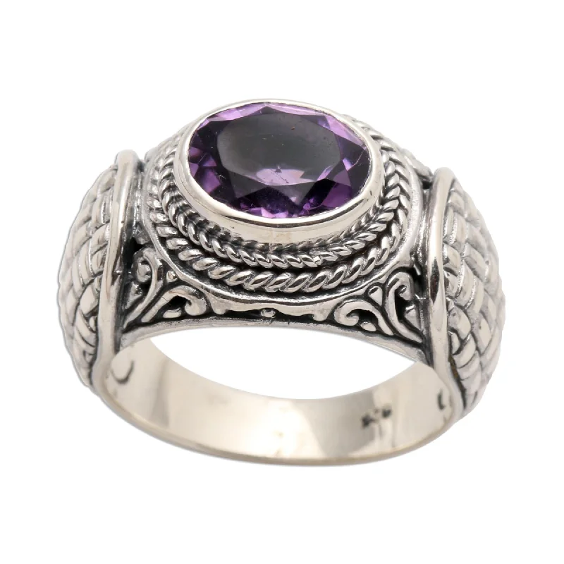 Multi - Gemstone Rings with a Rainbow of ColorsNovica Handmade Woven Vines Amethyst Signet Ring