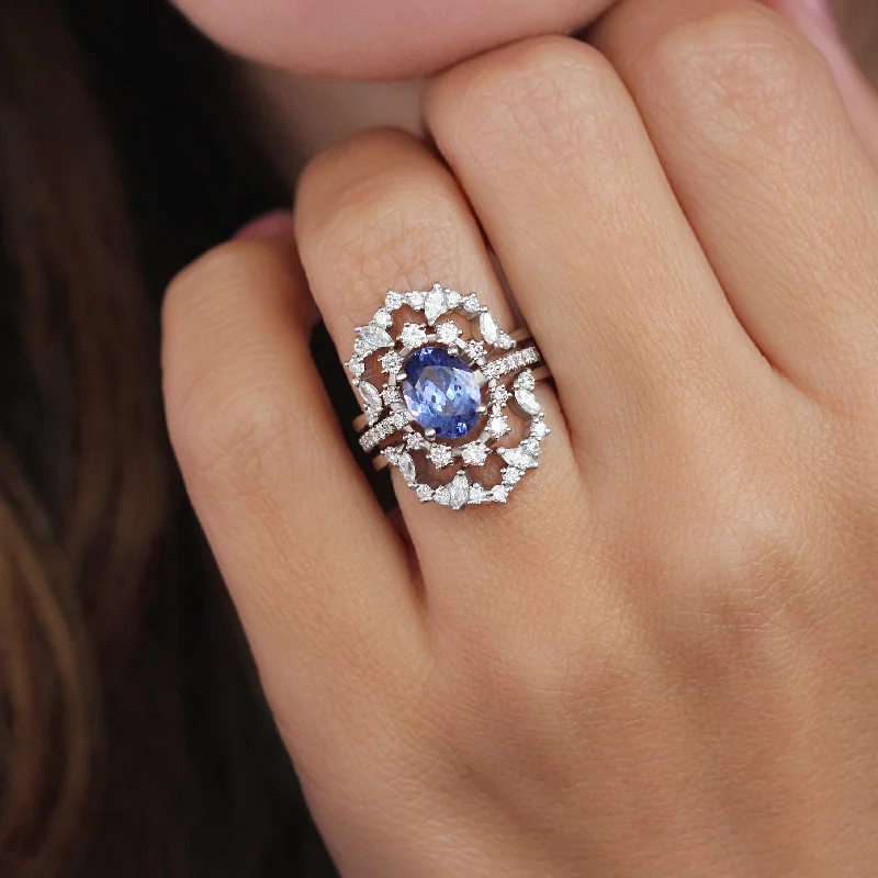 Amethyst Gemstone Rings in a Vintage - Style SettingTanzanite Halo Engagement Ring "Glory" with "Charlotte" Ring Guard Enhancer ♥