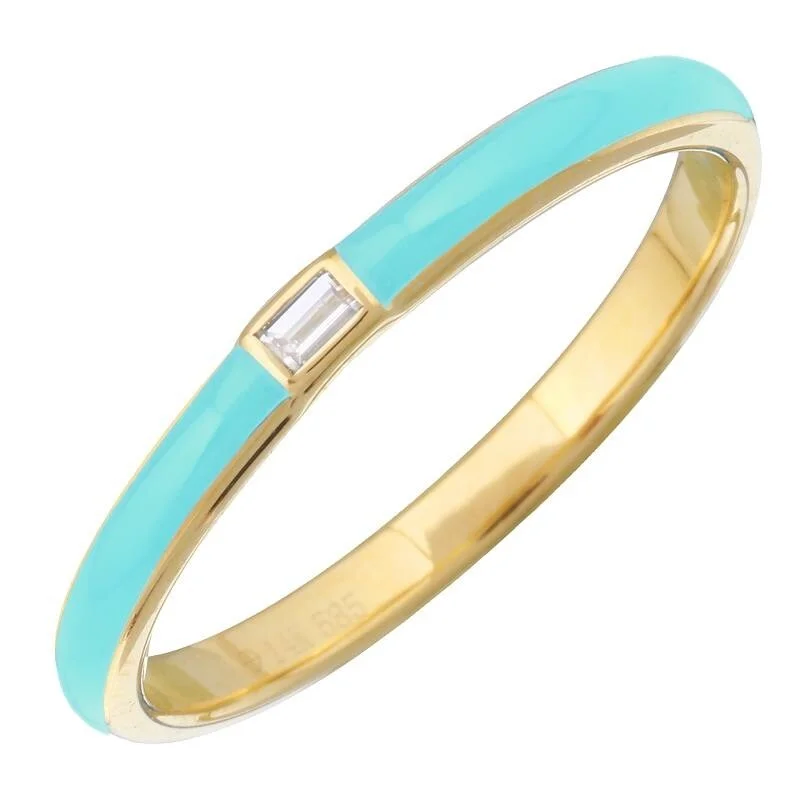 Three - Stone Diamond Rings with Princess - Cut DiamondsJoelle Turquoise Enamel & Diamond Band Ring 14K Yellow Gold Ring Size 6.5