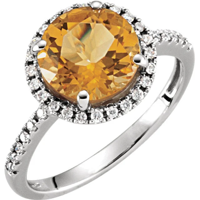 Sapphire Gemstone Rings in a Cathedral Setting14K White Gold 9mm Round Genuine Citrine & 1/6 CTW Diamond Halo Ring