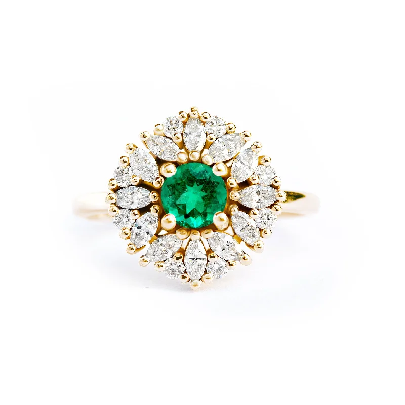 Ruby Gemstone Rings with Diamond AccentsBallerina round cut emerald engagement ring, Harper ♥