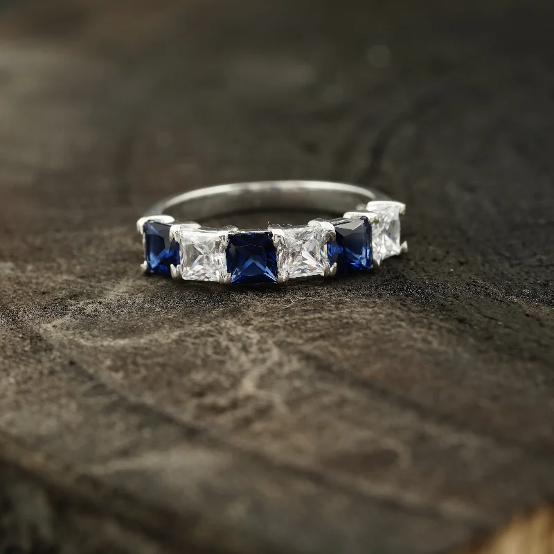 Matching Wedding Bands for a Coordinated LookPrincess Cut Sapphire And Diamond 925 Silver Wedding Band