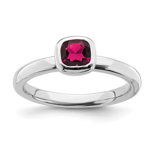 Amethyst Gemstone Rings in a Vintage - Style SettingSterling Silver Stackable Expressions Cushion Cut Created Ruby Ring