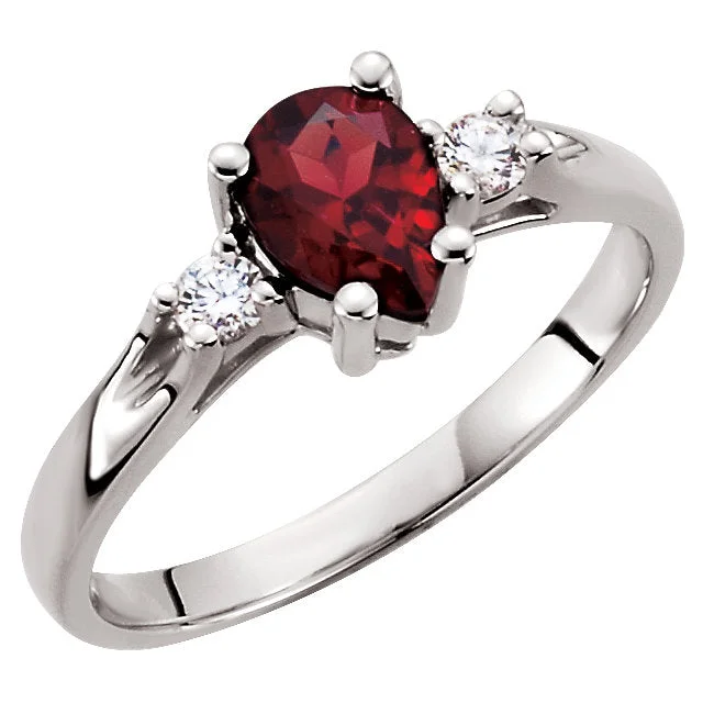 Amethyst Gemstone Rings in a Vintage - Style Setting14k White Gold Genuine Pear Mozambique Garnet & Diamond Ring