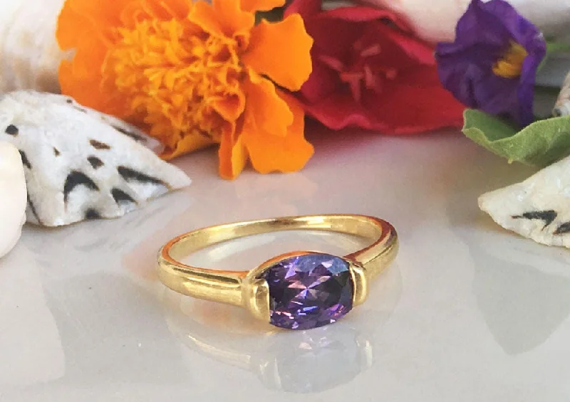 Multi - Gemstone Rings with a Rainbow of ColorsPurple Amethyst Ring - February Birthstone - Simple Ring with Oval Purple Amethyst Gemstone