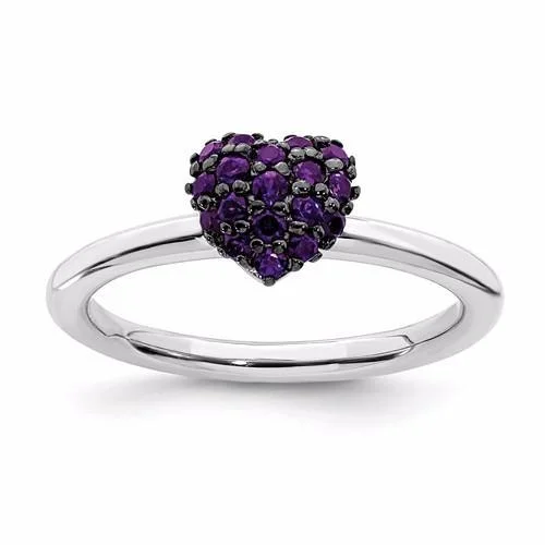 Emerald Gemstone Rings with Filigree - Bordered SettingsSterling Silver Amethyst Stackable Expressions Heart Ring