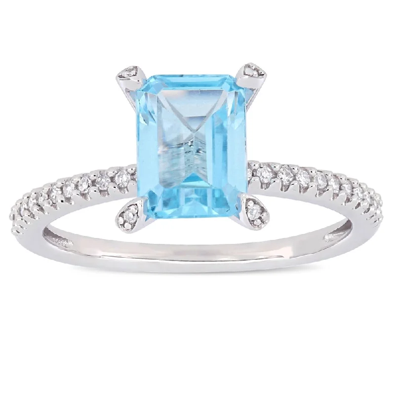 Sapphire Gemstone Rings in a Cathedral SettingMiadora 10k White Gold Octagon-Cut Sky-Blue Topaz and 1/10ct TDW Diamond Solitaire Ring