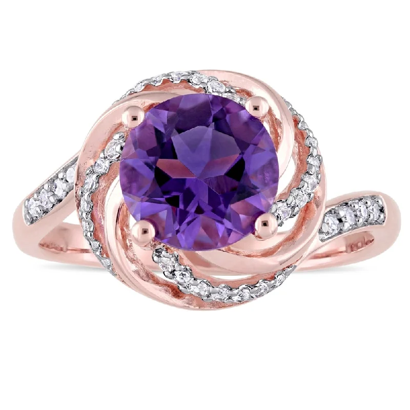 Ruby Gemstone Rings with Diamond AccentsMiadora Rose Plated Sterling Silver Amethyst White Topaz and Diamond Swirl Halo Ring