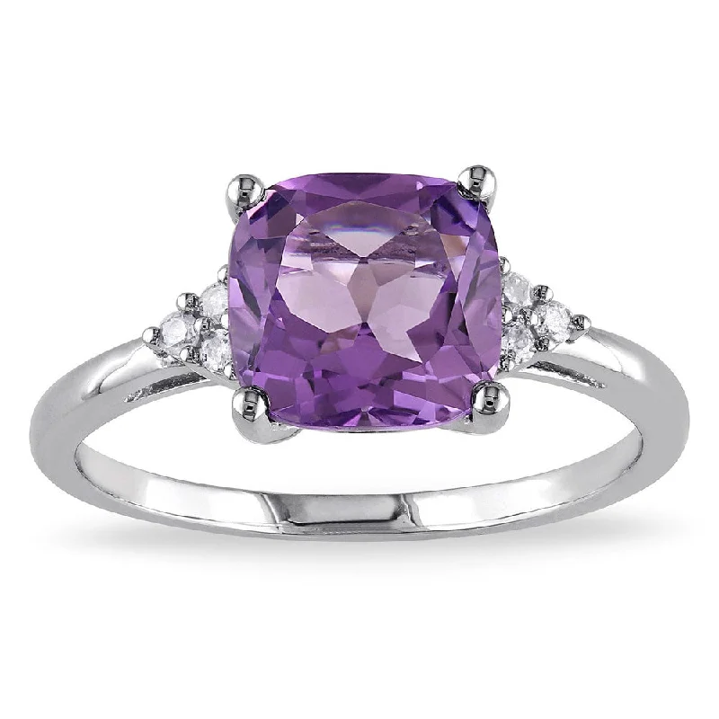 Emerald Gemstone Rings with Filigree - Bordered SettingsMiadora 10k White Gold Amethyst and Diamond Ring