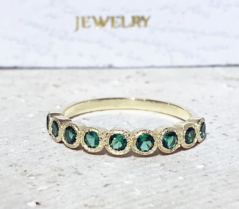 Multi - Gemstone Rings with a Rainbow of ColorsEmerald Ring - May Birthstone Jewelry - Stacking Half Eternity Ring with Nine Round Emeralds