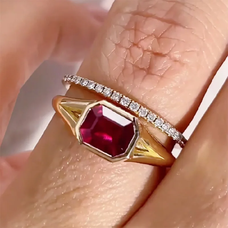 Ruby Gemstone Rings with Diamond AccentsRuby Emerald Cut East West Bezel Set Solitaire Modern Engagement Ring