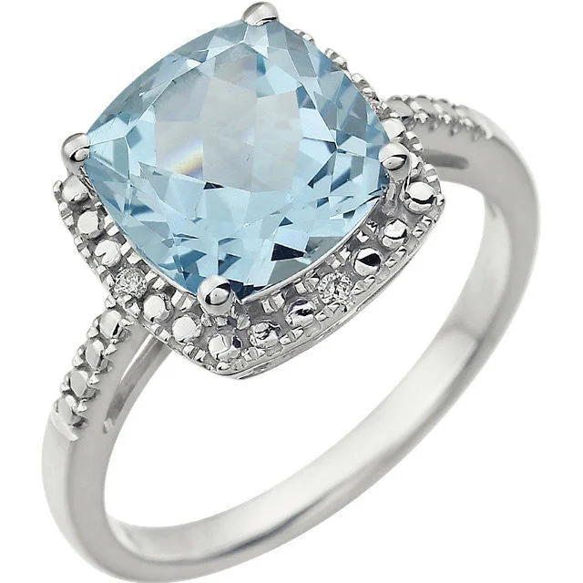 Multi - Gemstone Rings with a Rainbow of Colors14k White Gold 9mm Cushion Cut Sky Blue Topaz & Diamond Halo-Style Ring