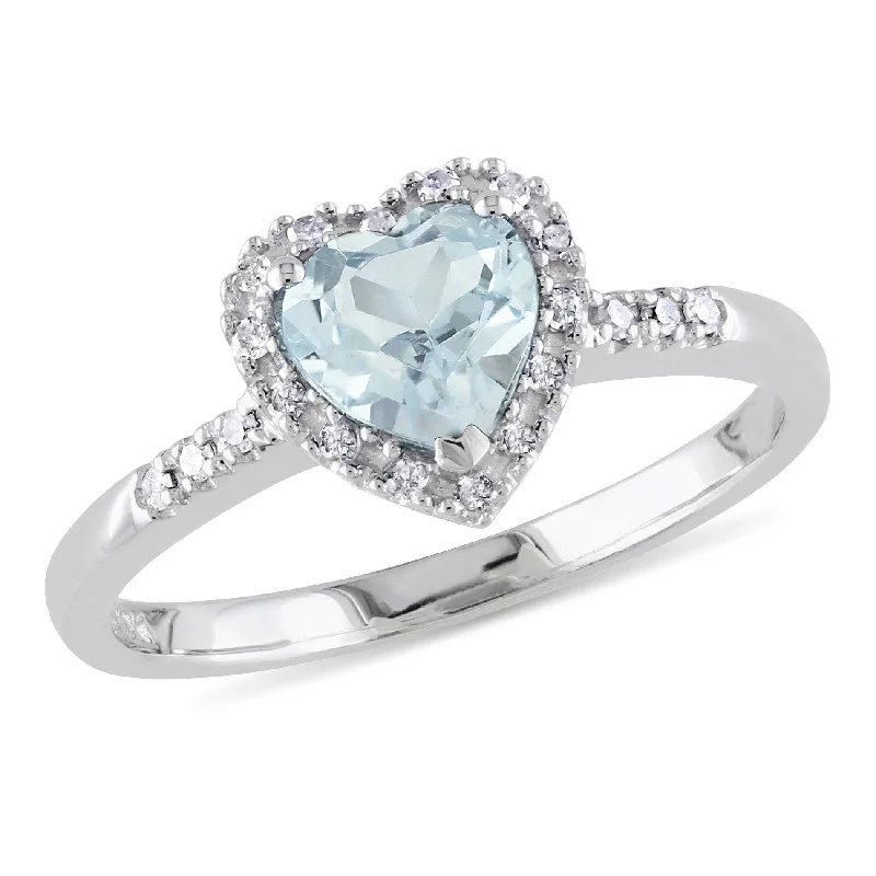 Sapphire Gemstone Rings in a Cathedral SettingMiadora Sterling Silver Aquamarine and 1/10ct TDW Diamond Heart Ring