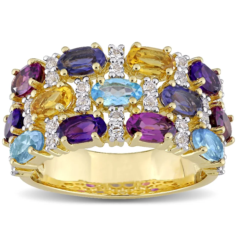 Sapphire Gemstone Rings in a Cathedral SettingMiadora Yellow Plated Sterling Silver Multi-Gemstone 3-Row Cluster Anniversary Band