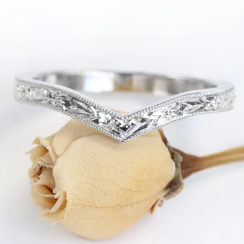 Custom - Engraved Wedding Bands with a Special Message950 Platinum Orange Blossom Engraved Wishbone Wedding Ring