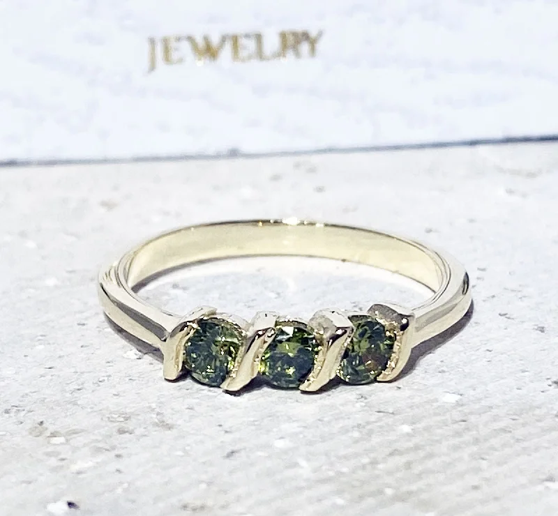 Sapphire Gemstone Rings in a Cathedral SettingPeridot Ring - August Birthstone - Stacking Ring with Three Round Peridot Gemstones