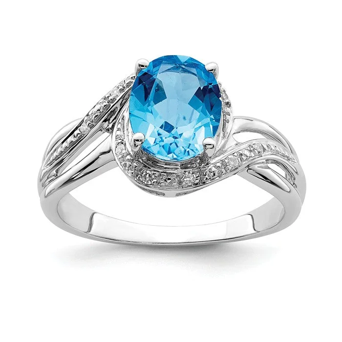 Amethyst Gemstone Rings in a Vintage - Style SettingSterling Silver Diamond And Oval Swiss Blue Topaz Ring