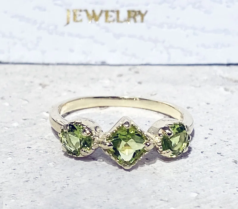 Ruby Gemstone Rings with Diamond AccentsPeridot Ring - August Birthstone - Ring with Square Peridot Center Stone and Side Accents