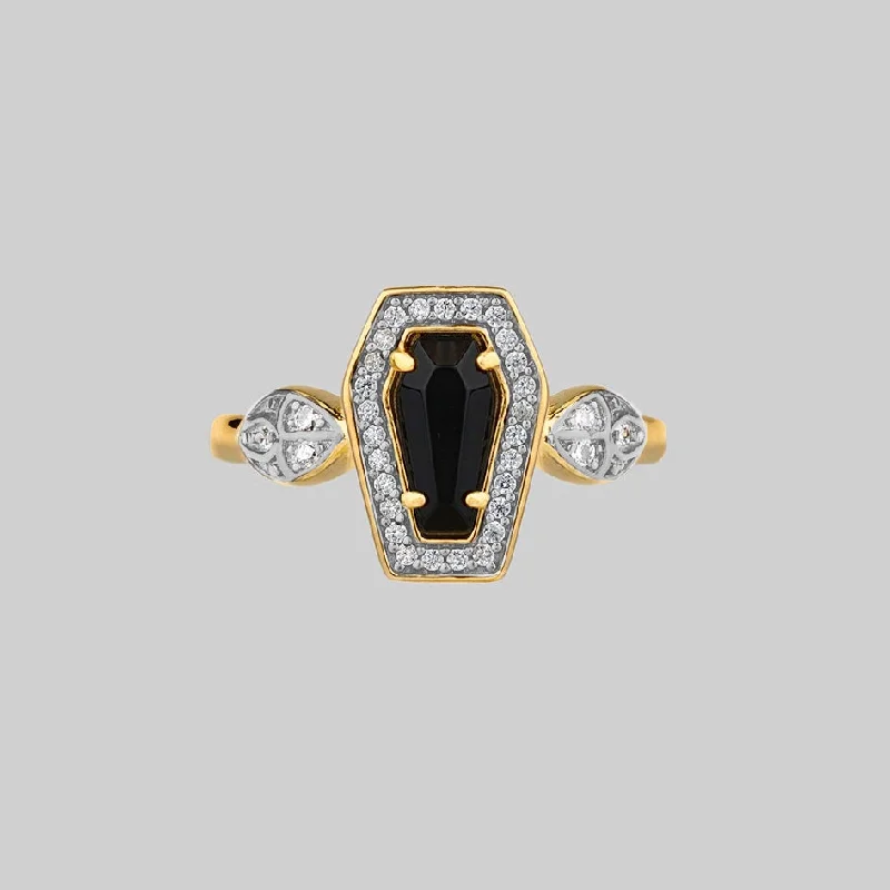 Ruby Gemstone Rings with Diamond AccentsMORI. Black Onyx & Crystal Coffin Gold Ring