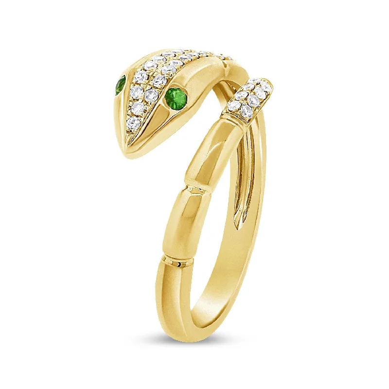 Three - Stone Diamond Rings with Princess - Cut DiamondsJoelle Diamond Green Tsavorite Snake Wrap Around Ring 14k Gold Size 6.5