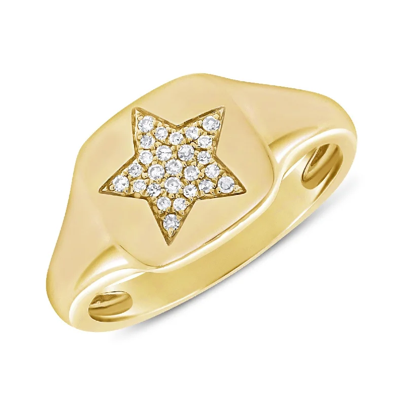 Three - Stone Diamond Rings with Princess - Cut DiamondsJoelle Diamond Pave Star Signet Pinky Ring 14k Gold