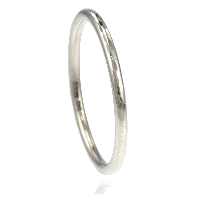 Two - Tone Wedding Bands in Gold and Platinum1.5mm 18ct White Gold Halo Hammered Wedding Ring