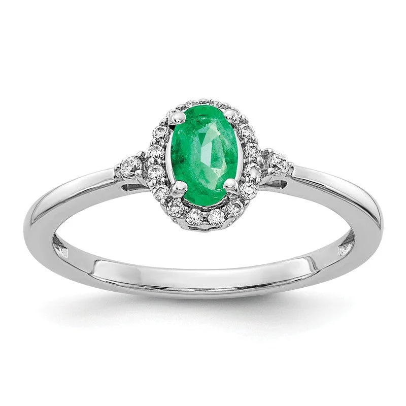 Ruby Gemstone Rings with Diamond Accents14k White Gold Oval Genuine Emerald And Diamond Halo Ring