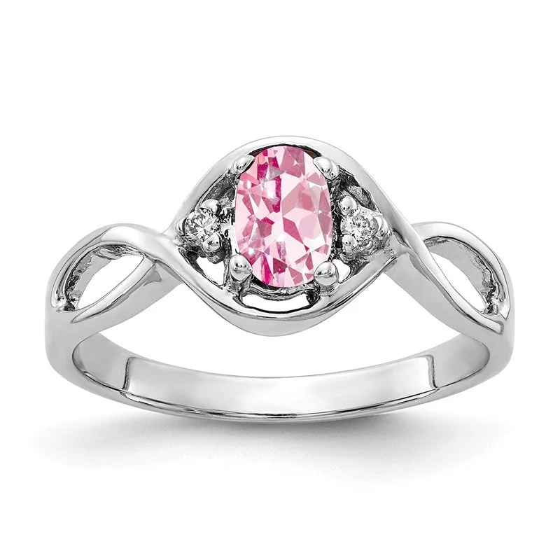 Sapphire Gemstone Rings in a Cathedral Setting14k White Gold 6x4mm Oval Pink Tourmaline and Diamond Infinity Style Ring