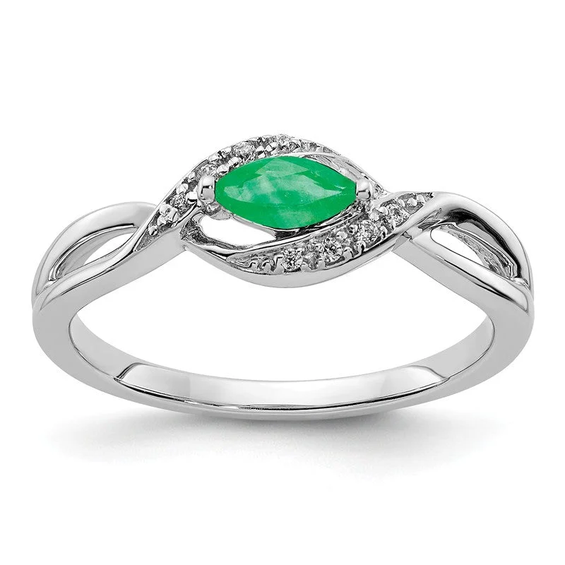 Emerald Gemstone Rings with Filigree - Bordered Settings14k White Gold Diamond & Genuine Marquise Emerald Ring