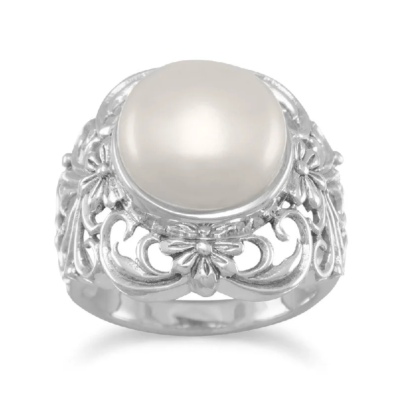 Sapphire Gemstone Rings in a Cathedral SettingSterling Silver Ornate Cultured Freshwater Pearl Ring