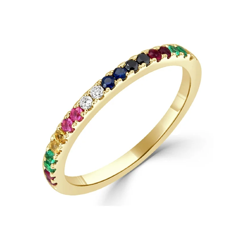 Vintage - Inspired Diamond Rings with Filigree WorkJoelle Rainbow Sapphire & Diamond Band Ring 14k Gold