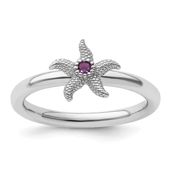 Amethyst Gemstone Rings in a Vintage - Style SettingSterling Silver Stackable Expressions Amethyst Starfish Ring