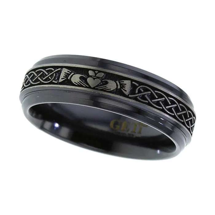 Custom - Engraved Wedding Bands with a Special MessageZirconium Celtic Claddagh Ring - Z130RB-CLADDAGH