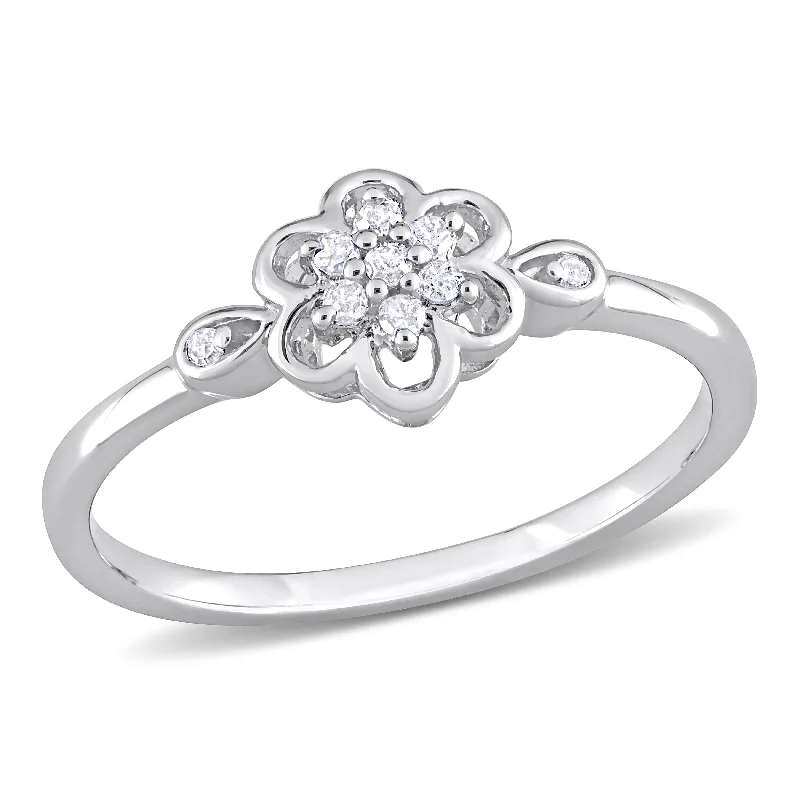 Halo - Style Diamond Rings with Smaller Accent DiamondsMiadora 1/10ct TDW Diamond Flower Ring in Sterling Silver