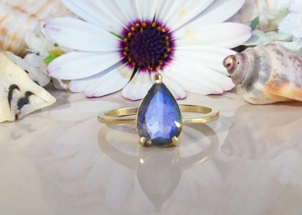 Multi - Gemstone Rings with a Rainbow of ColorsLabradorite Ring - Lace Setting Ring with Pear-Shaped Labradorite Gemstone