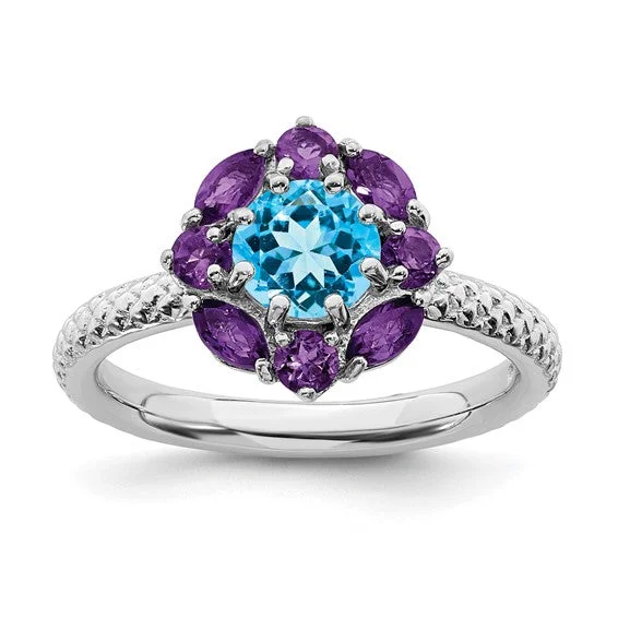 Multi - Gemstone Rings with a Rainbow of ColorsSterling Silver Stackable Expressions Amethyst And Blue Topaz Ring