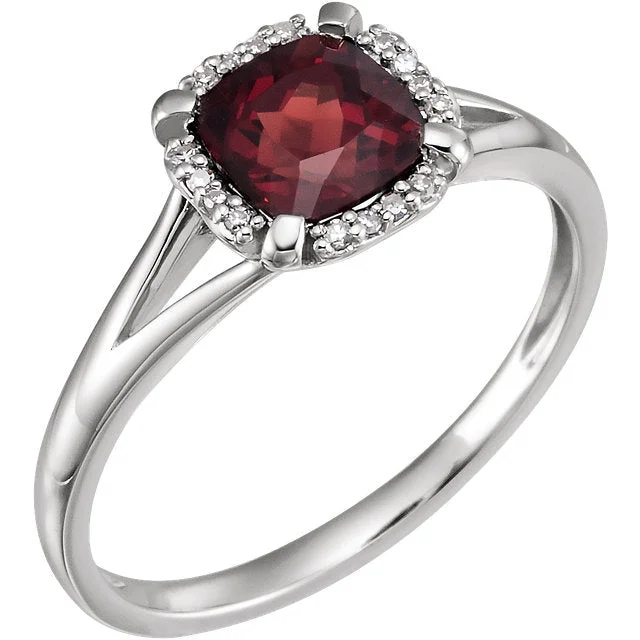 Ruby Gemstone Rings with Diamond Accents14k White Gold Cushion Gemstone & .05 CTW Diamond Rings