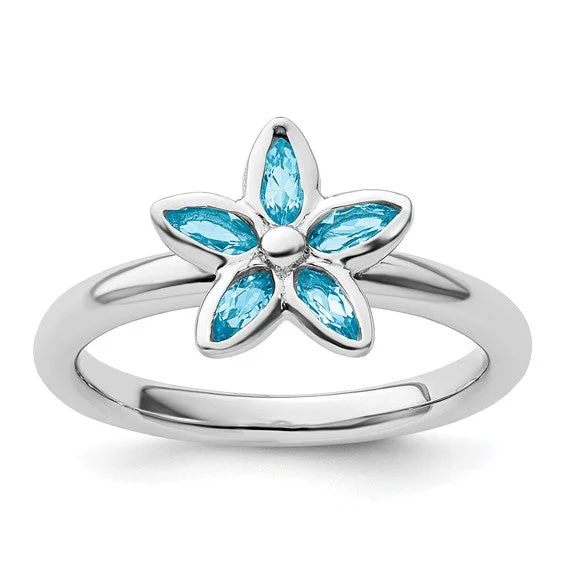 Ruby Gemstone Rings with Diamond AccentsSterling Silver Stackable Expressions Blue Topaz Flower Ring