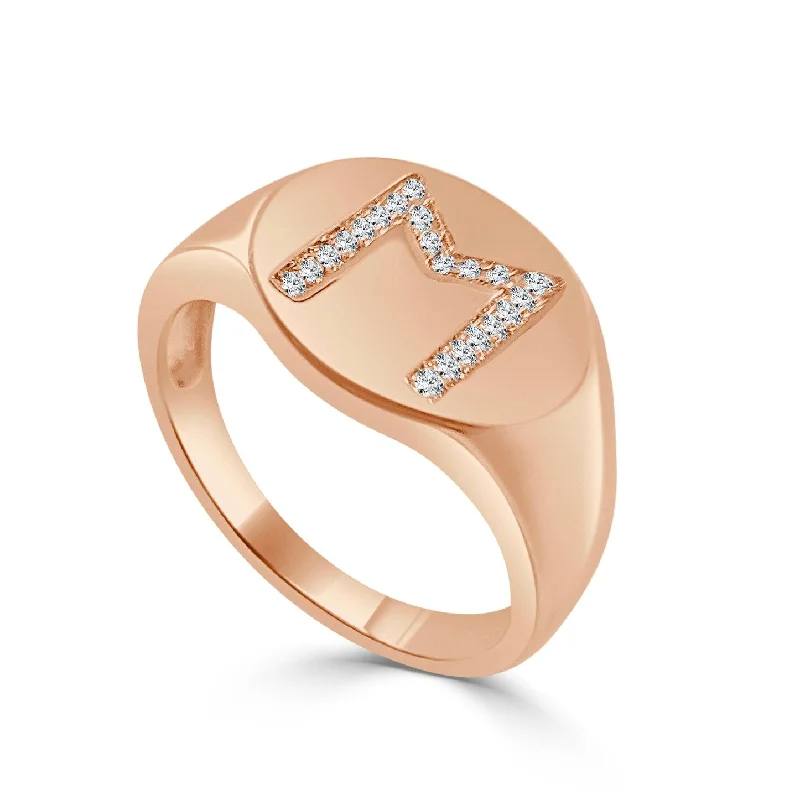 Halo - Style Diamond Rings with Smaller Accent DiamondsSignet Ring Diamond Initial M 1/10 ct TDW 14k Gold by Joelle Jewelry