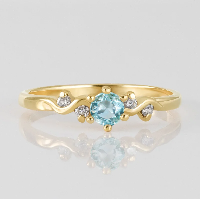 Amethyst Gemstone Rings in a Vintage - Style SettingAquamarine Ring - March Birthstone Jewelry - Delicate Ring with Round Aquamarine Gemstone and Clear Quartz Accents