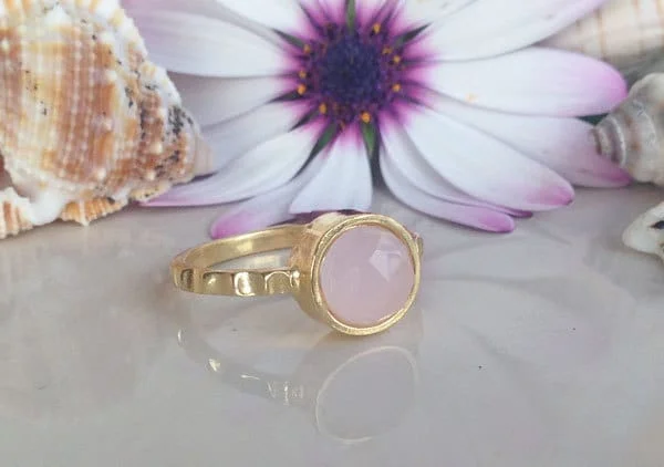 Sapphire Gemstone Rings in a Cathedral SettingPink Chalcedony Ring - Simple Ring with Round Pink Chalcedony Gemstone