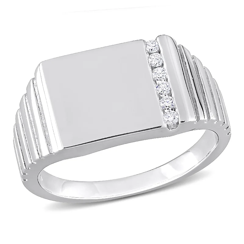 Vintage - Inspired Diamond Rings with Filigree WorkMiadora 1/10 CT TDW Diamond Mens Ring in Sterling Silver