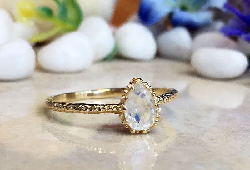 Sapphire Gemstone Rings in a Cathedral SettingRainbow Moonstone Ring - Genuine Gemstone - June Birthstone - Gold Ring - Simple Ring - Stack Ring - Hammered Ring - Teardrop Ring