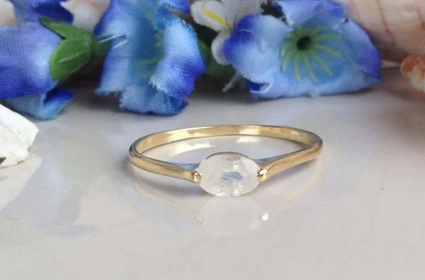 Amethyst Gemstone Rings in a Vintage - Style SettingRainbow Moonstone Ring - Genuine Gemstone - Slim Band - Stacking Ring - June Birthstone - Simple Ring - Gold Ring - Delicate Ring