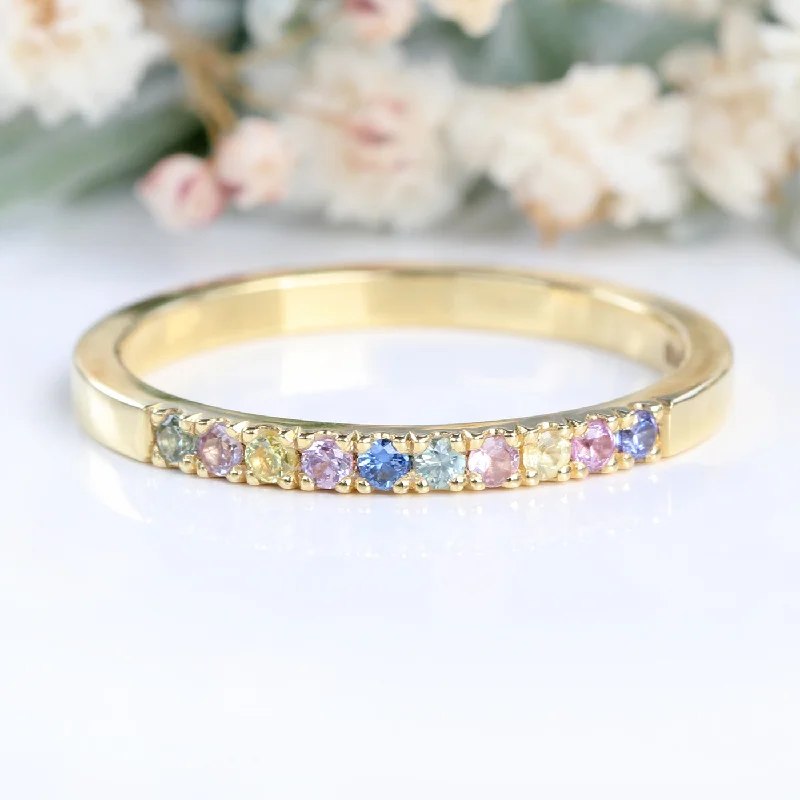 Wedding Bands with Micro - Pave Diamond AccentsFancy Sapphire Wedding or Half Eternity Ring