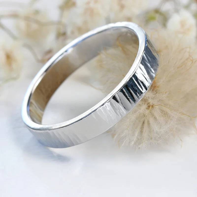 Two - Tone Wedding Bands in Gold and PlatinumTree Bark Texture Platinum Wedding Ring