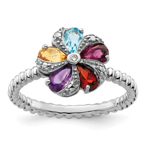 Multi - Gemstone Rings with a Rainbow of ColorsSterling Silver Multi Gemstone & Diamond Ring