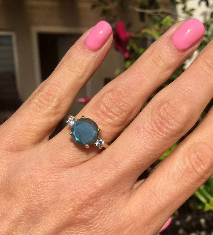 Ruby Gemstone Rings with Diamond AccentsLabradorite Ring - Statement Engagement Ring with Round Labradorite Gemstone and Clear Quartz Accents