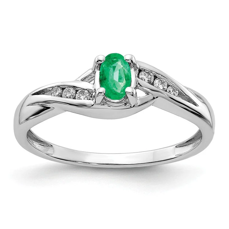 Multi - Gemstone Rings with a Rainbow of Colors14k White Gold Oval Genuine Emerald Diamond Ring